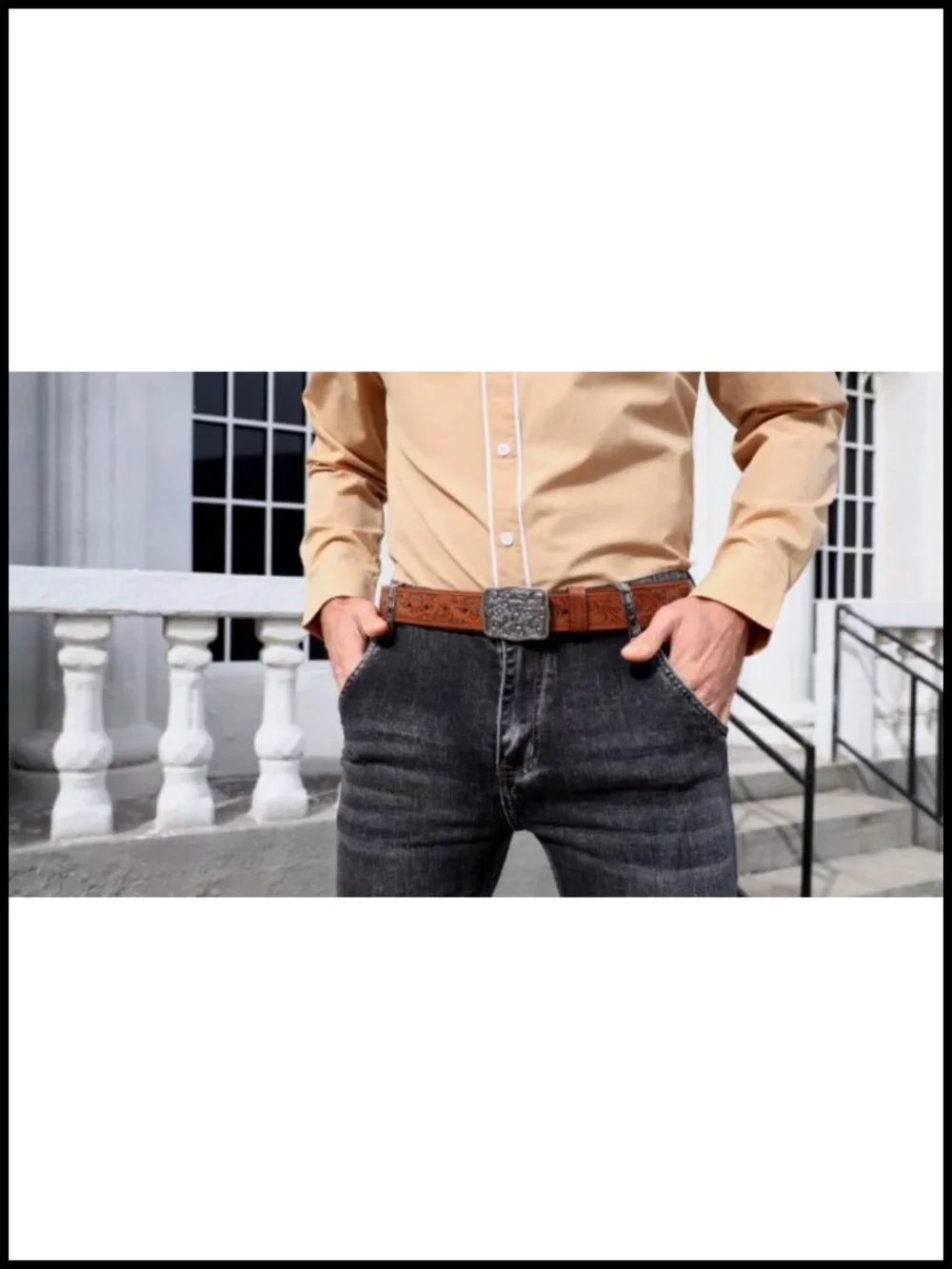 Western Leather Belt with Removable Engraved Buckle for Women Men